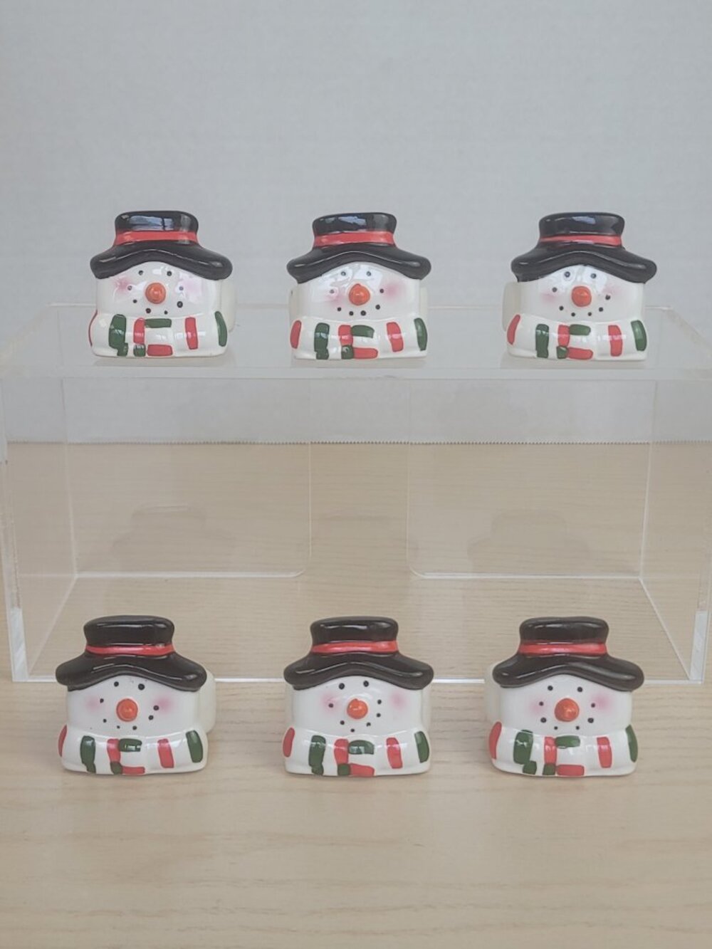 Vintage Ceramic Snowman Retro Holiday Table Decor Napkin Rings Set of 6